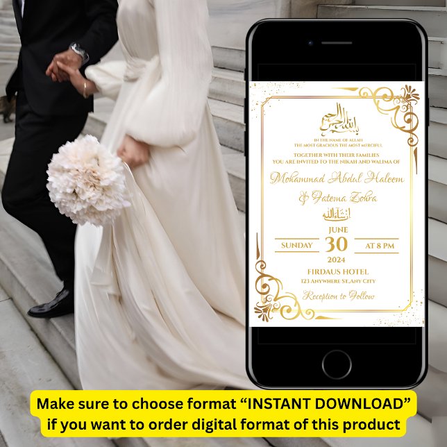 Gold Frame Simple Elegant Modern Nikah Walima Invitation (Creator Uploaded)