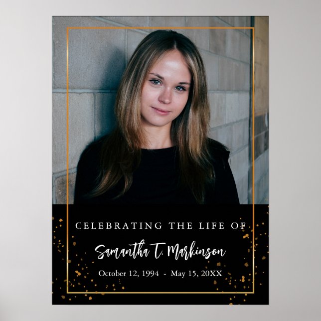 Gold Frame Simple Modern Speckled Funeral Poster (Front)