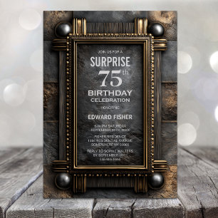 Gold Frame Slate Surprise 75th Birthday Party Invitation
