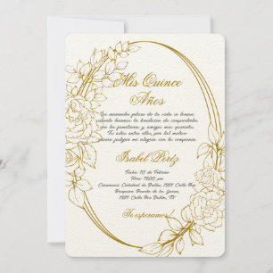 Gold frame Spanish Quinceanera Invitation