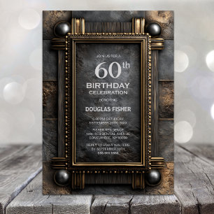 Gold Frame Stone 60th Birthday Party Invitation