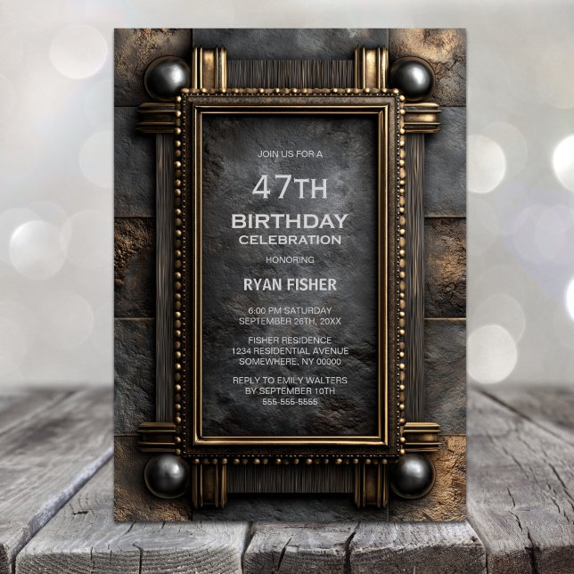 Gold Frame Stone Any Age Birthday Party Invitation (Creator Uploaded)