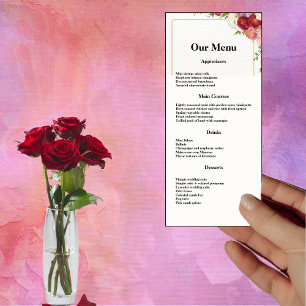 Gold Frame Watercolor Flowers Wedding Dinner Menu