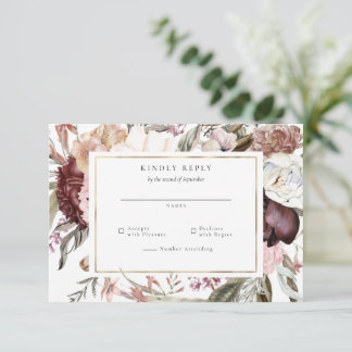 Gold Frame Wildflower Wedding RSVP Reply Card
