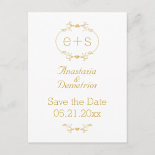 Gold frame with initials wedding Save the Date Announcement Postcard