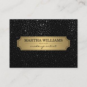 Gold Frame with Metallic Dots Pattern Black Business Card