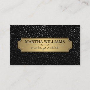 Gold Frame with Metallic Dots Pattern Black Business Card
