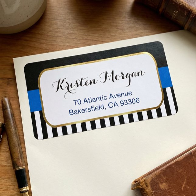 Gold Frame with Navy Blue Black White Stripes Label (Creator Uploaded)