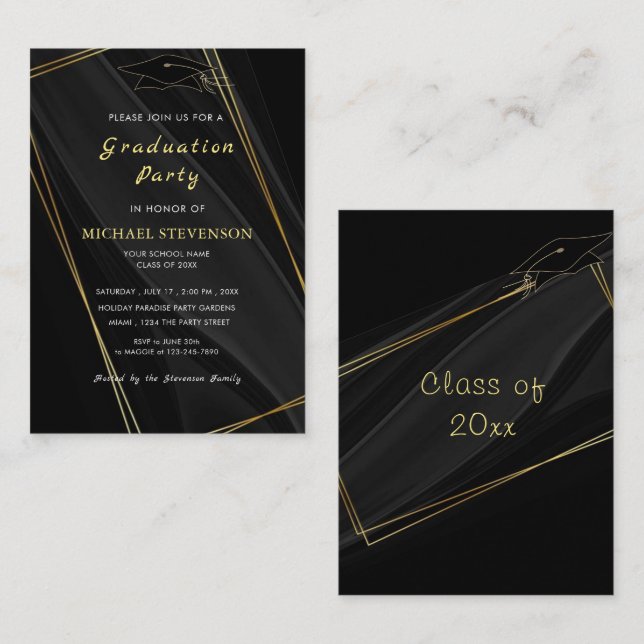 Gold Framed Art Design Graduation Party Invitation (Front/Back)