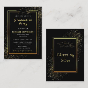 Gold Framed Black Graduation Party Invitation