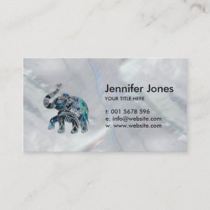 Gold Framed Elephant on Colourful Abalone decor Business Card