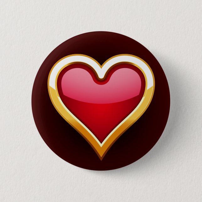GOLD FRAMED HEART 6 CM ROUND BADGE (Front)