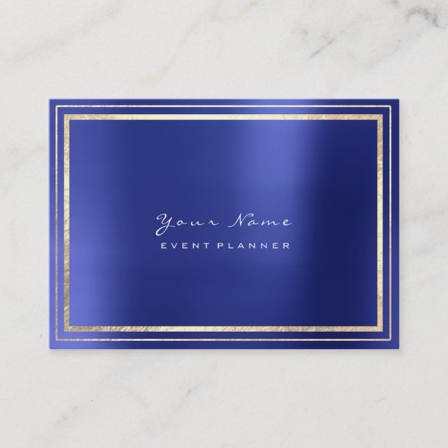 Gold Framed Minimal Metallic Cobalt Sapphire Blue Business Card (Front)