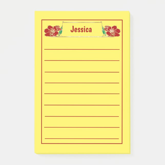 Gold Framed Ornate Red Floral Graphic Post-it Notes (Front)