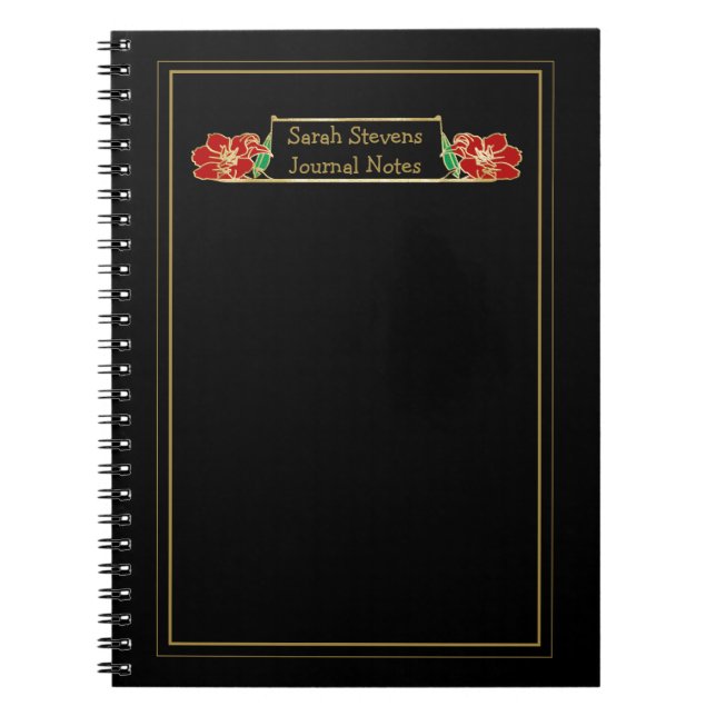 Gold Framed Ornate Red Floral Notebook (Front)