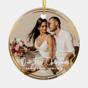Gold Framed Our First Christmas Mr & Mrs Photo Ceramic Tree Decoration