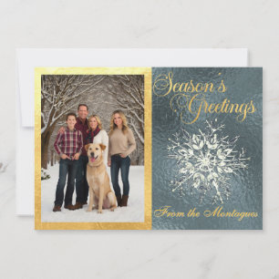 Gold Framed Photo & Crystal Snowflake Holiday Card