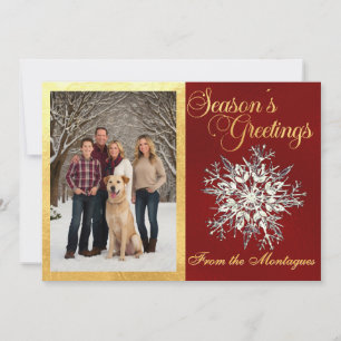 Gold Framed Photo & Crystal Snowflake Holiday Card