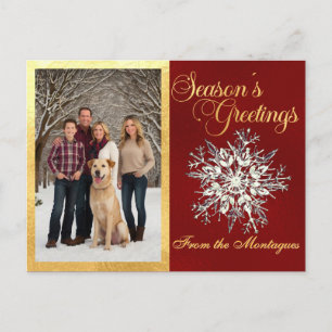 Gold Framed Photo & Crystal Snowflake Holiday Postcard