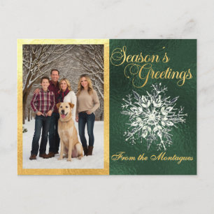 Gold Framed Photo & Crystal Snowflake Holiday Postcard