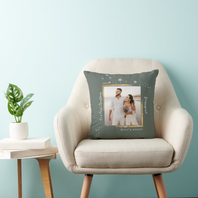Gold Framed Photo Our First Christmas Married  Cushion (Chair)