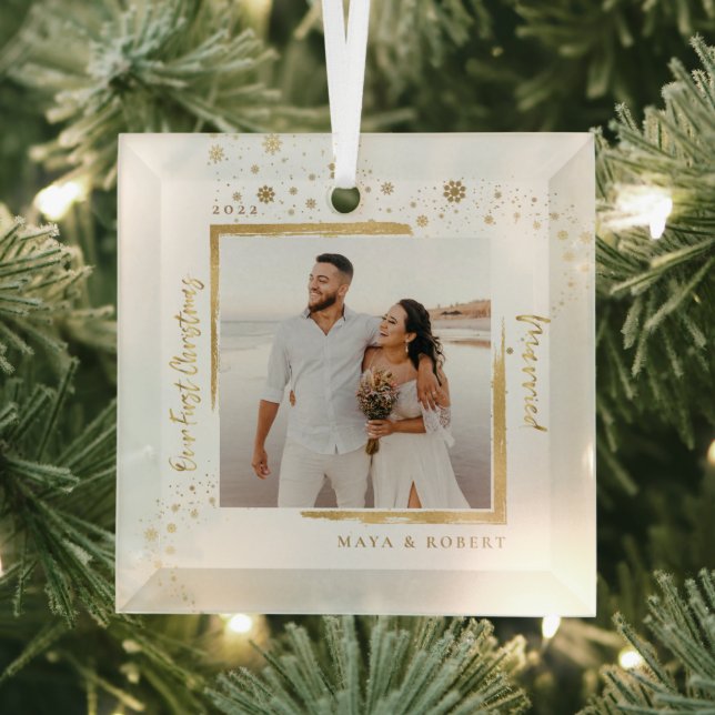 Gold Framed Photo Our First Christmas Married  Glass Tree Decoration (Insitu)