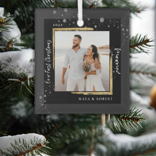 Gold Framed Photo Our First Christmas Married   Glass Tree Decoration