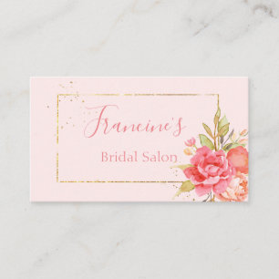 Gold Framed Watercolor Peony Bouquet Business Card