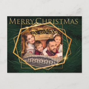 Gold Frames on Pine Boughs Christmas Photo Holiday Postcard