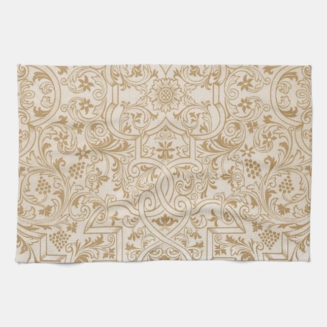 Gold Franco-Oriental Filigree Pattern Fancy Design Tea Towel (Horizontal)