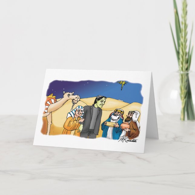 Gold, frankenstein, and Myrrh Holiday Card (Front)