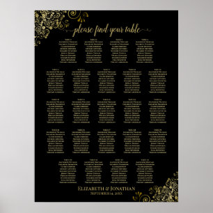 Gold Frills 23 Table Wedding Seating Chart Black