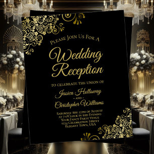 Gold Frills BUDGET Black Wedding Reception Invite