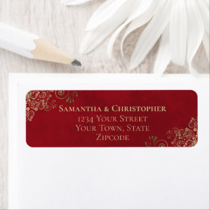 Gold Frills Crimson Red Wedding Return Address