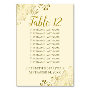 Gold Frills Elegant Cream Wedding Seating Chart Table Number