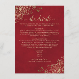 Gold Frills Elegant Marbled Red Wedding Details Enclosure Card