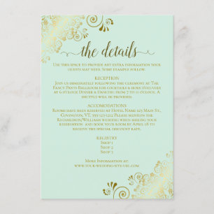 Gold Frills Elegant Neo Mint Green Wedding Details Enclosure Card