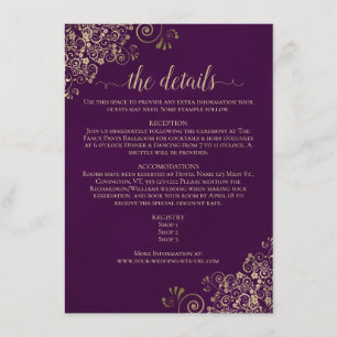 Gold Frills Elegant Plum Purple Wedding Details Enclosure Card