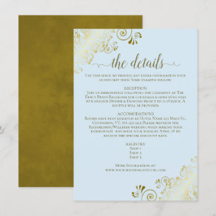 Gold Frills Elegant Powder Blue Wedding Details Enclosure Card