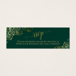 Gold Frills Emerald Green Wedding RSVP Online Card