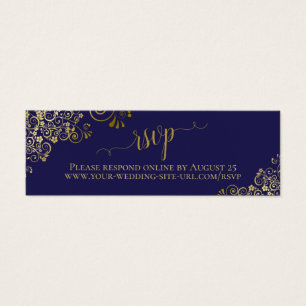 Gold Frills & Navy Blue Wedding RSVP Online Card