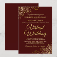 Gold Frills on Burgundy Elegant Virtual Wedding