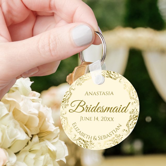 Gold Frills on Cream Bridesmaid Wedding Gift Key Ring (Creator Uploaded)