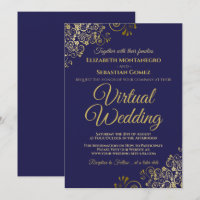Gold Frills on Navy Blue Elegant Virtual Wedding