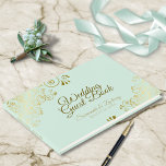 Gold Frills on Neo Mint Green Elegant Wedding Guest Book<br><div class="desc">This elegant guest book will serve as a special memento of your wedding day. It features a light green or neo mint coloured background with frilly and ornate faux foil gold filigree and chic script lettering.</div>