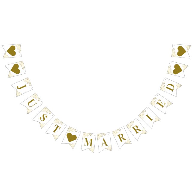 Gold Frills on White Just Married Newlyweds Bunting (All)