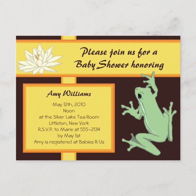 Gold Frog and Lotus Baby Shower Invitation Postcard (Front)
