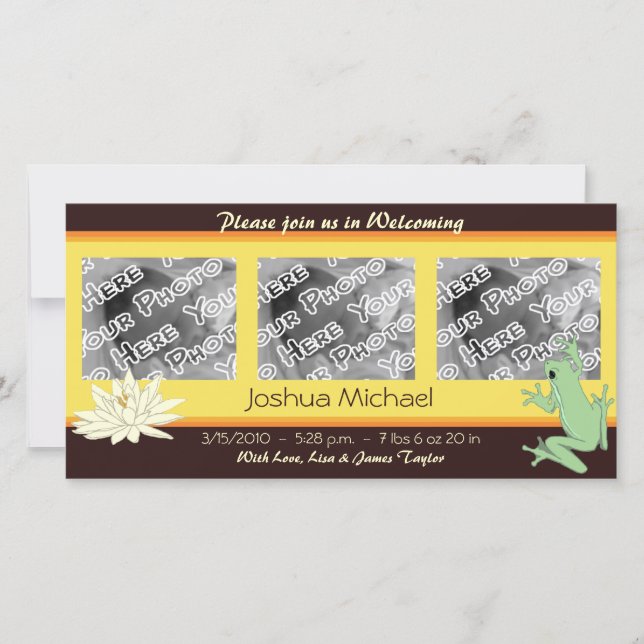 Gold Frog and Lotus Birth Announcements (Front)