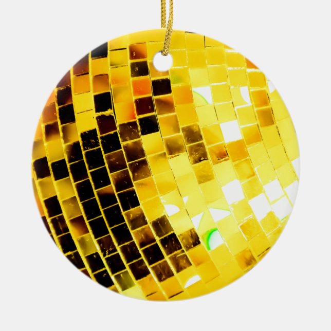 Gold Funky Disco Ball Ceramic Tree Decoration (Front)