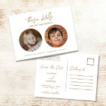 Gold Funny Kids Photo Script Wedding Save the Date Announcement Postcard<br><div class="desc">Save the date cards for the fun couple who can't wait to celebrate their wedding with family and friends. Funny "these kids are getting married". Design is personalised with your childhood pictures,  names and wedding date.</div>
